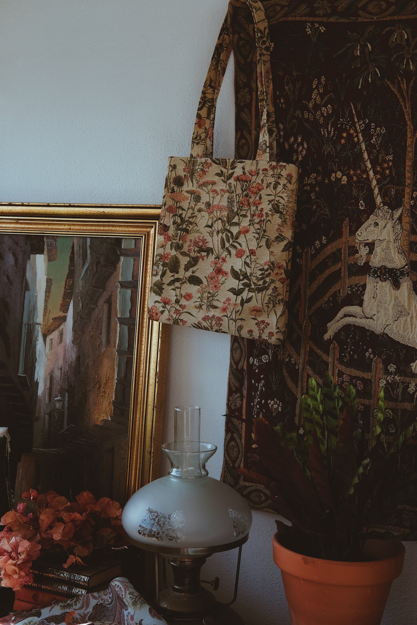 Tote bag crema flores