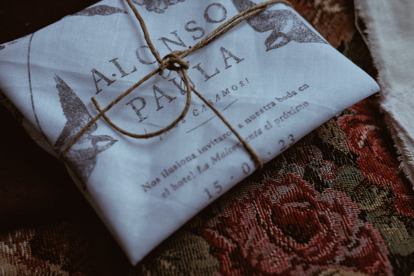 Invitación de boda textil