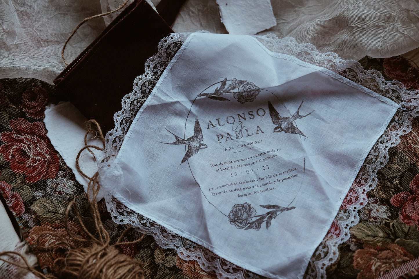 Invitación de boda textil
